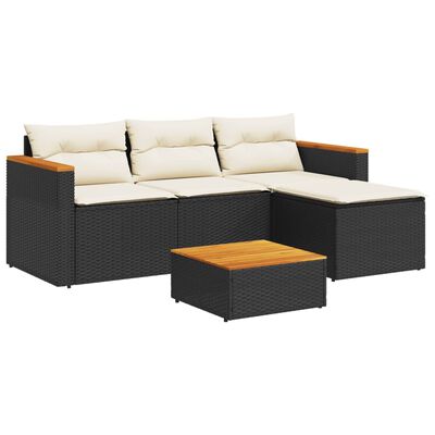 vidaXL 5-delige Loungeset met kussens poly rattan acacia zwart