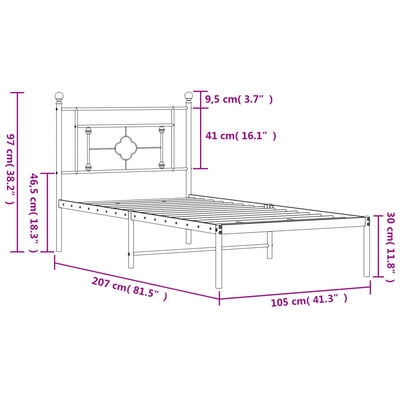 vidaXL Bedframe met hoofdbord metaal zwart 100x200 cm