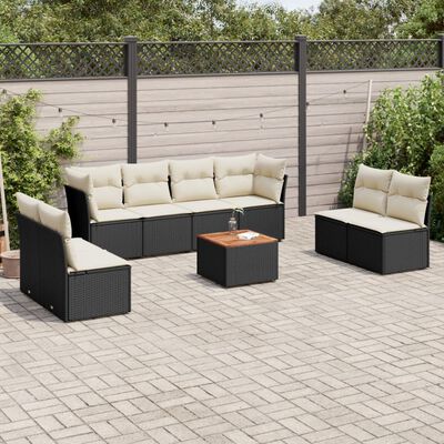 vidaXL 9-delige Loungeset met kussens poly rattan zwart