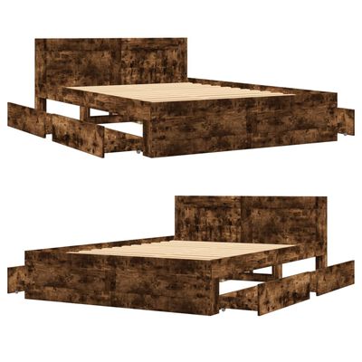 vidaXL Bedframe met hoofdeinde bewerkt hout gerookt eiken 140x200 cm