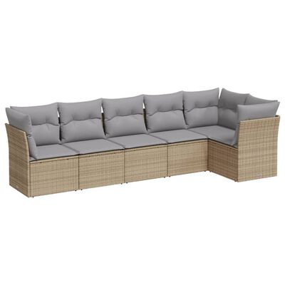 vidaXL 6-delige Loungeset met kussens poly rattan beige