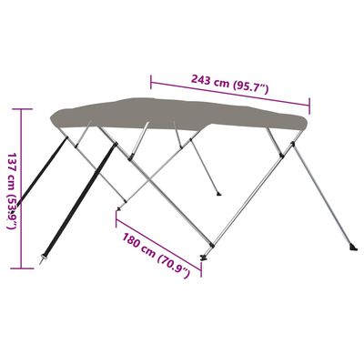 vidaXL Biminitop 4 bogen 243x180x137 cm grijs