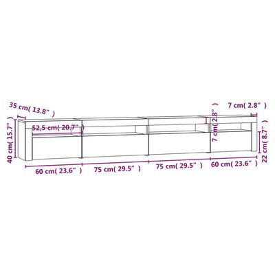 vidaXL Tv-meubel met LED-verlichting 270x35x40 cm grijs sonoma eiken