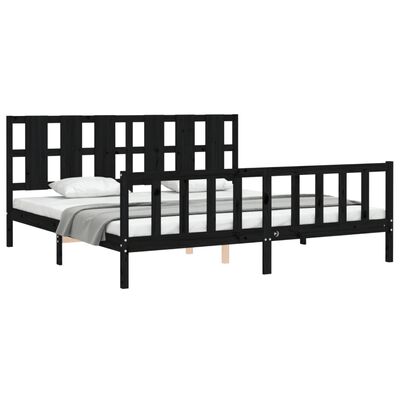 vidaXL Bedframe met hoofdbord massief hout zwart 180x200 cm