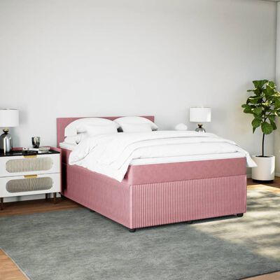 vidaXL Boxspring met matras fluweel roze 140x200 cm