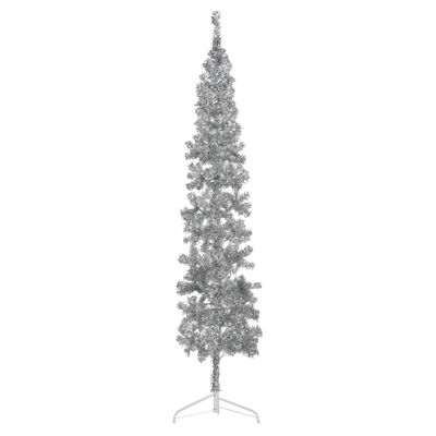 vidaXL Kunstkerstboom half met standaard smal 210 cm zilverkleurig