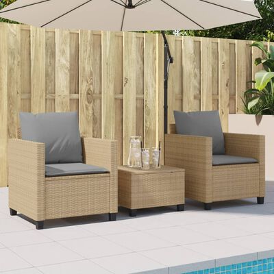 vidaXL 3-delige Bistroset met kussens poly rattan beige