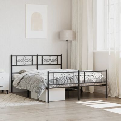 vidaXL Bedframe met hoofd- en voeteneinde metaal zwart 135x190 cm