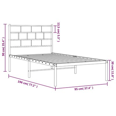 vidaXL Bedframe met hoofdbord metaal wit 90x190 cm