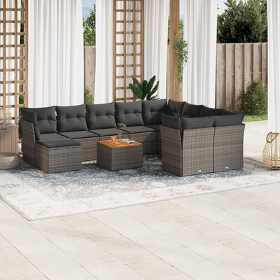 vidaXL 11-delige Loungeset met kussens poly rattan grijs