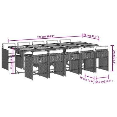 vidaXL 11-delige Tuinset met kussens poly rattan zwart