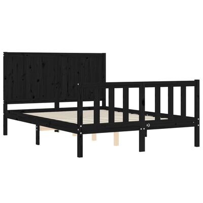 vidaXL Bedframe met hoofdbord massief hout zwart 140x190 cm