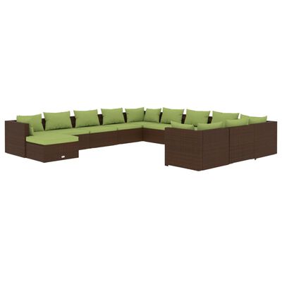 vidaXL 12-delige Loungeset met kussens poly rattan bruin