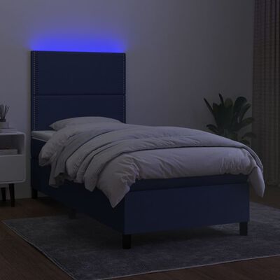 vidaXL Boxspring met matras en LED stof blauw 90x200 cm