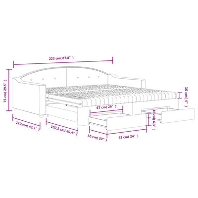 vidaXL Slaapbank met onderschuifbed en lades 100x200 cm stof crème