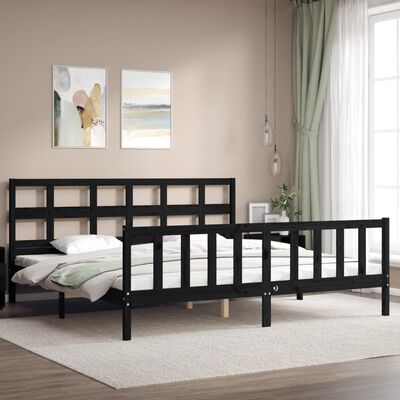 vidaXL Bedframe met hoofdbord massief hout zwart