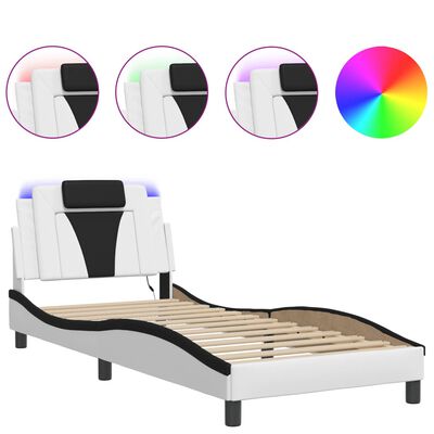 vidaXL Bedframe met LED-verlichting kunstleer wit en zwart 80x200 cm