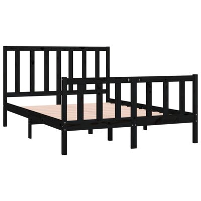 vidaXL Bedframe massief hout zwart 135x190 cm