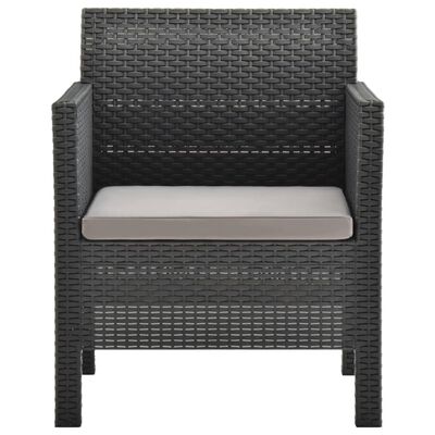 vidaXL 3-delige Loungeset met kussens PP rattan antracietkleurig