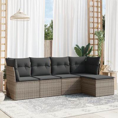 vidaXL 5-delige Loungeset met kussens poly rattan grijs