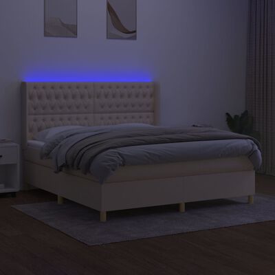 vidaXL Boxspring met matras en LED stof crèmekleurig 160x200 cm