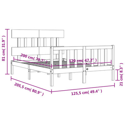 vidaXL Bedframe met hoofdbord massief hout wit 120x200 cm