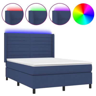 vidaXL Boxspring met matras en LED stof blauw 140x200 cm