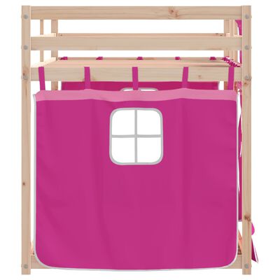 vidaXL Stapelbed met gordijnen 90x200 cm grenenhout roze