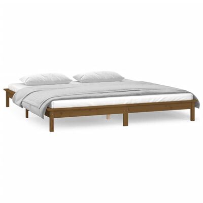 vidaXL Bedframe LED massief hout honingbruin 150x200 cm