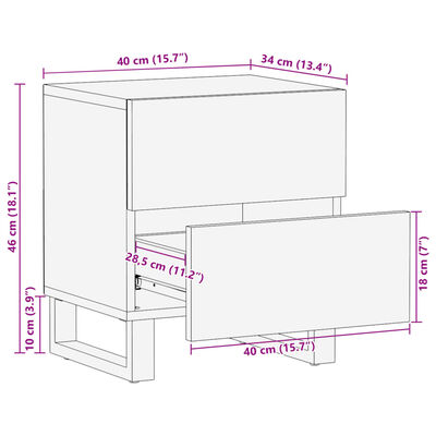 vidaXL Nachtkastjes 2 st 40x34x46 cm massief gebleekt mangohout