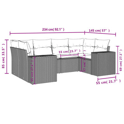 vidaXL 6-delige Loungeset met kussens poly rattan grijs