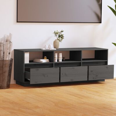 vidaXL Tv-meubel 140x37x50 cm massief grenenhout grijs