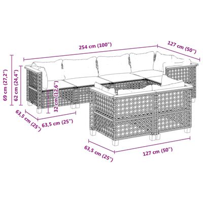 vidaXL 7-delige Loungeset met kussens poly rattan zwart