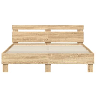 vidaXL Bedframe met hoofdeinde bewerkt hout sonoma eiken 150x200 cm