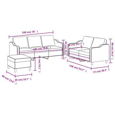 vidaXL 3-delige Loungeset met kussens stof wijnrood