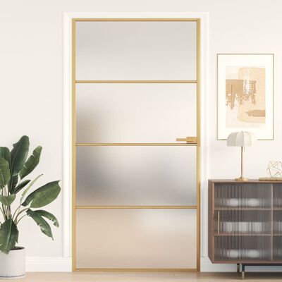 vidaXL Binnendeur smal 102,5x201,5 cm gehard glas en aluminium goud