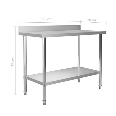 vidaXL Keukenwerktafel met spatscherm 120x60x93 cm roestvrij staal