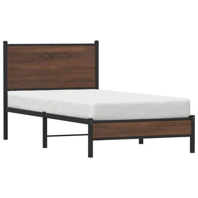 vidaXL Bedframe met hoofdbord metaal bruin eikenkleurig 90x200 cm