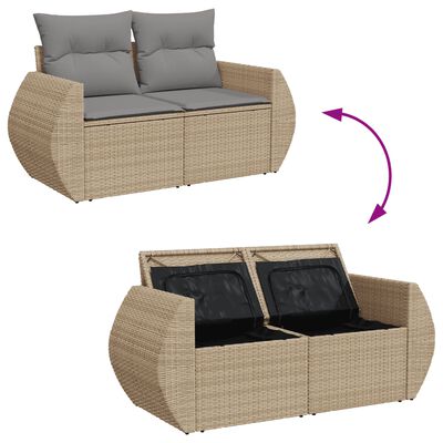 vidaXL 6-delige Loungeset met kussens poly rattan beige