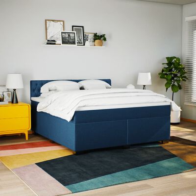 vidaXL Boxspring met matras stof blauw 180x200 cm