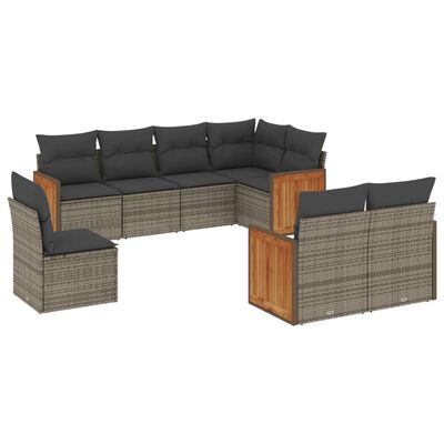 vidaXL 8-delige Loungeset met kussens poly rattan grijs