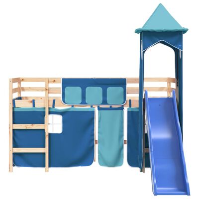 vidaXL Kinderhoogslaper met toren 90x190 cm massief grenenhout blauw