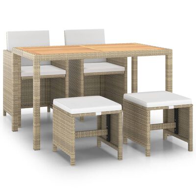 vidaXL 5-delige Tuinset met kussens poly rattan beige