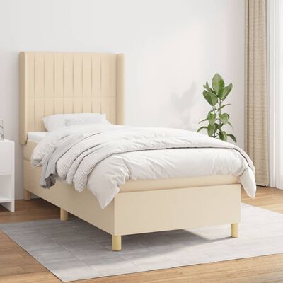 vidaXL Boxspring met matras stof crèmekleurig 90x200 cm