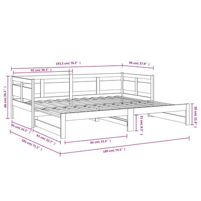 vidaXL Slaapbank uitschuifbaar massief grenenhout wit 2x(90x190) cm