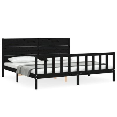 vidaXL Bedframe met hoofdbord massief hout zwart 200x200 cm