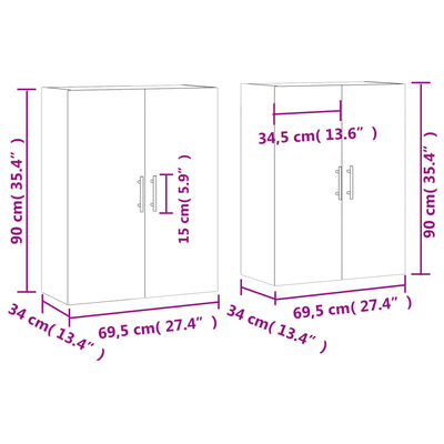 vidaXL Hangkasten 2 st 69,5x34x90 cm bruin eikenkleur