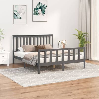 vidaXL Bedframe met hoofdbord massief grenenhout grijs 150x200 cm