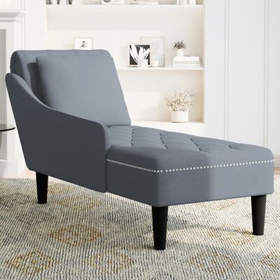 vidaXL Chaise longue met kussen&rechterarmleuning fluweel donkergrijs