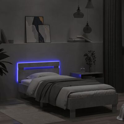 vidaXL Bedframe met hoofdbord en LED-verlichting betongrijs 90x190 cm